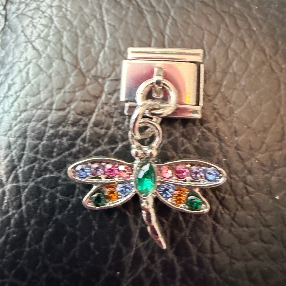 Rainbow Crystal Dragonfly Dangle Italian Charm Link – Colorful Nature Charm